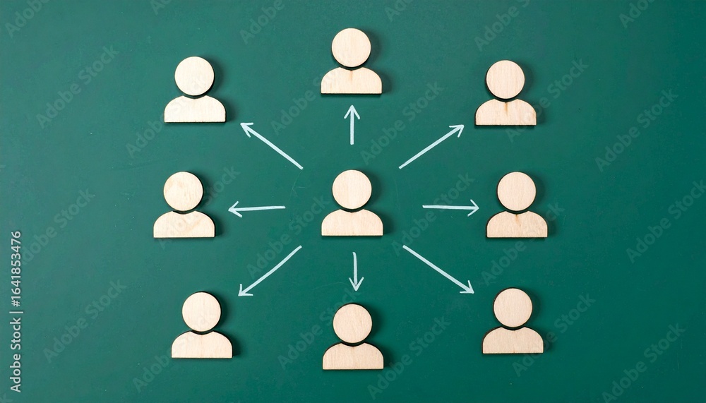 Poster conceptual image of a central figure connected to other individuals, depicting networking and interc