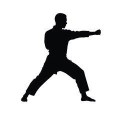 Black silhouette of martial artist performing a block