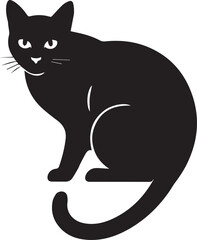Naklejka premium Black cat silhouette vector illustration of a cute sitting domestic feline