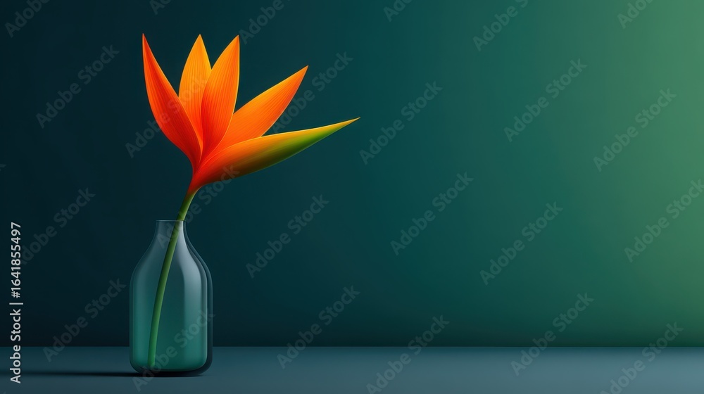 Poster a vase with a single orange flower in it sits on a table