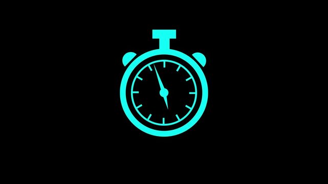 vibrant cyan stopwatch icon against a deep black background, ideal for illustrating concepts of timing, speed, and competition in a digital and graphic style.