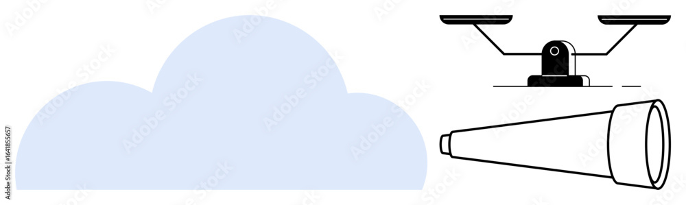 Aufkleber cloud with balancing scale and telescope representing decision-making, exploration, and technology. 