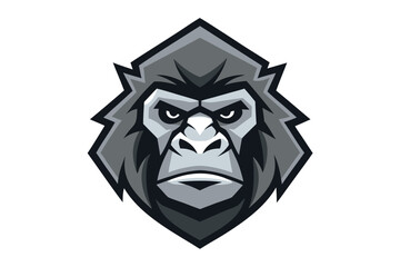 Gray Gorilla Head Mascot Logo Design with Fierce Look on White Background