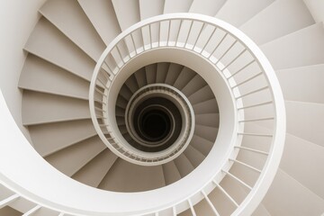 Fototapeta premium Minimalist spiral staircase descending in a circular motion, creating an abstract geometrical pattern