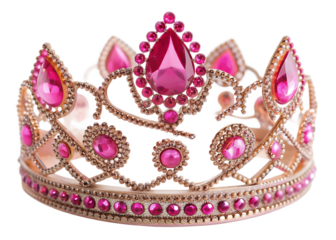 Ornate pink gemstone crown isolated on a transparent background