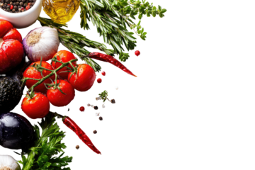 Fresh, vibrant, and colorful array of vegetables and herbs