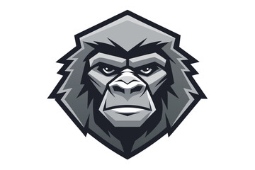 Gorilla Head Mascot Logo in Grayscale Isolated on White Background