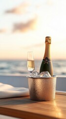 Champagne Bottle in Ice Bucket on Yacht