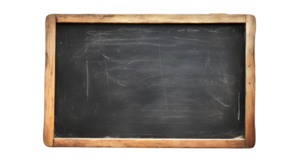 Vintage school blackboard with wooden frame, blank for your chalk message, isolated on transparent background.