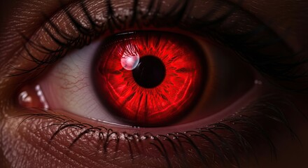 Extreme closeup of a human eye with a bright red iris