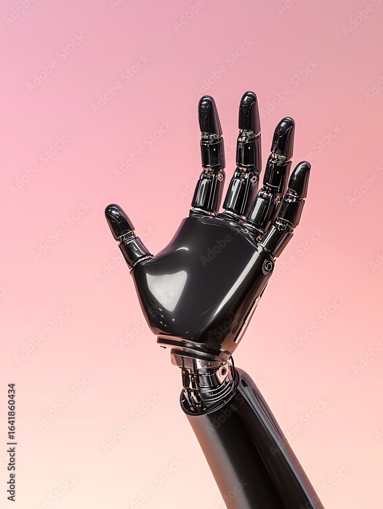 Aufkleber digital robotics adaptive modern robotic hand reaching upward against soft gradient background