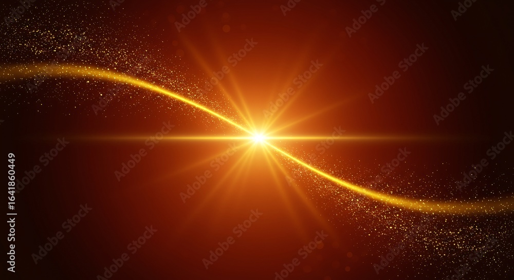Poster abstract golden light wave with sparkling particles on dark background