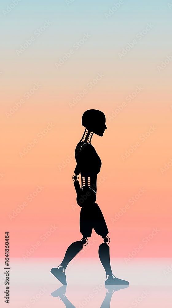 Aufkleber digital robotics adaptive silhouette of a human-like robot walking against a gradient background