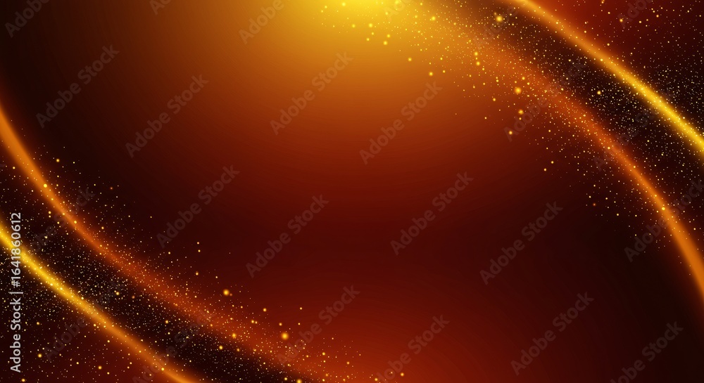 Poster abstract golden light and glittering particles creating a dynamic frame on a dark rich background, s