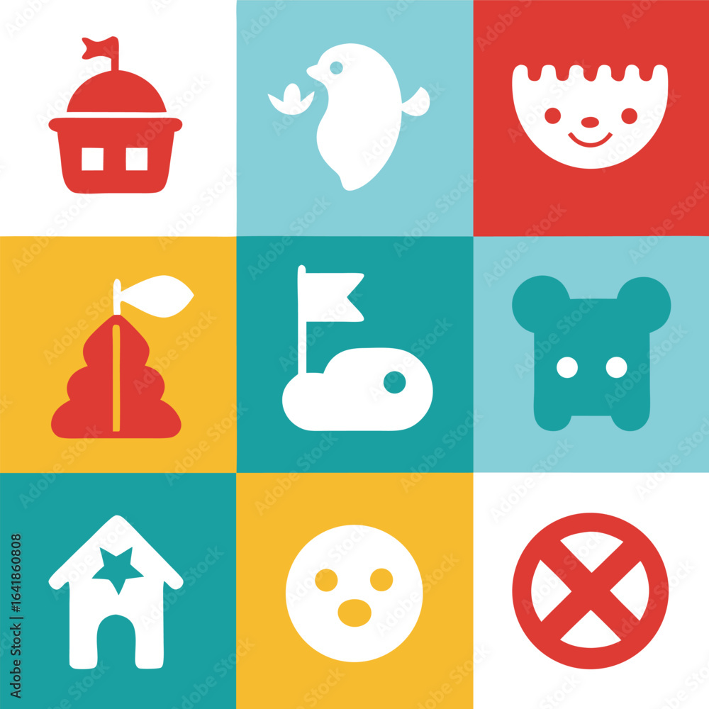 Poster abstract colorful icon set with a variety of simplified graphic elements