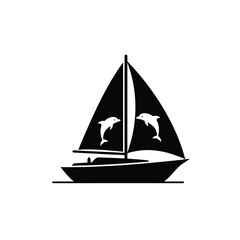 Sailboat with dolphins vector icon sailing water
