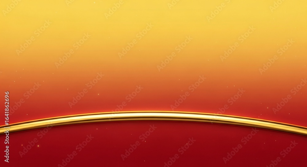 Poster abstract red and gold gradient background with a curved line and sparkling particles for festive and