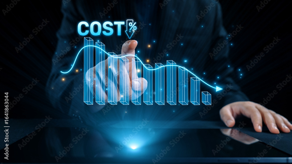 Poster cost reduction and cost saving through digital transformation, business cost optimization, operation