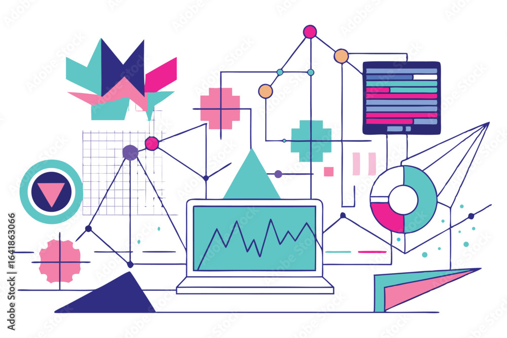 Poster abstract data analysis and visualization concept displaying complex information graphics