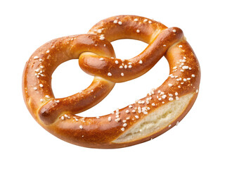 Golden pretzel with salt crystals isolated on transparent background