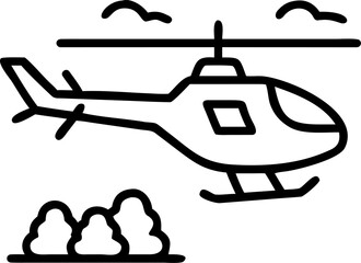 Helicopter flying above a dense green jungle canopy