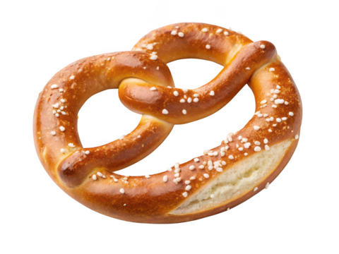 Golden pretzel with salt crystals isolated on transparent background - Powered by Adobe