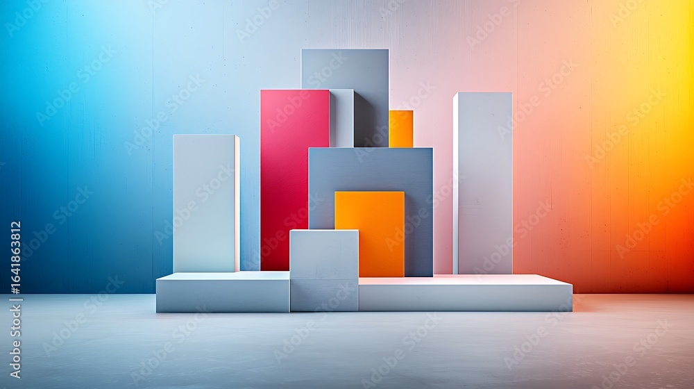 Poster abstract geometric shapes on colorful background for creative projects