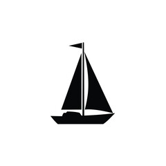 Black sailboat with triangular pennant on white sailing