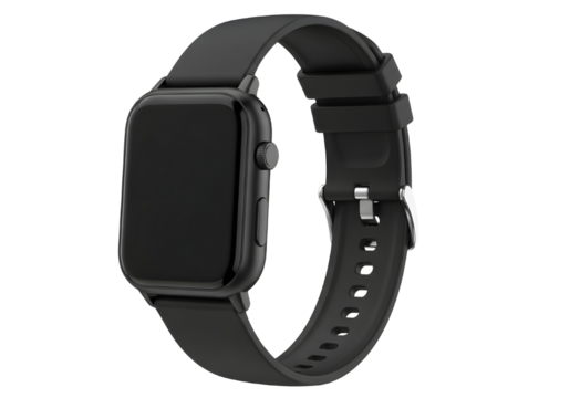 Black smart watch with silicone band
