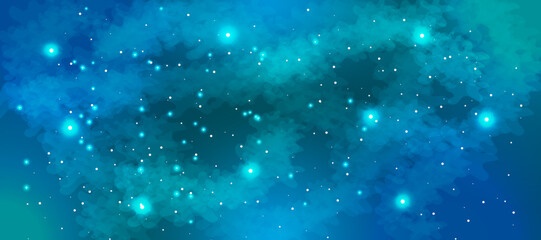 Space galaxy background with many stars. Realistic colorful cosmos with nebula and milky way. Space infinity with milky way starlight glow astronomical vector background
