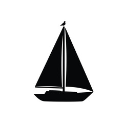 Black sailboat with seagull on white bird