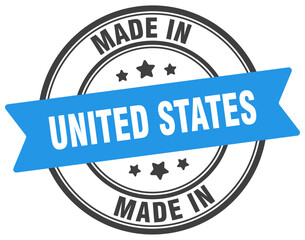 Made in United States round sign. Made in United States stamp.