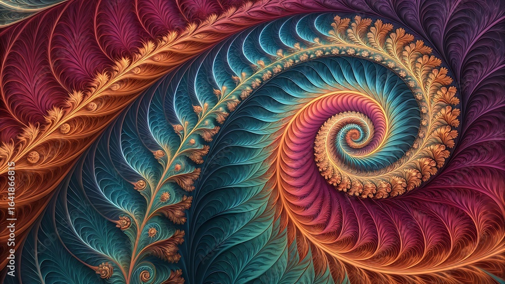 Poster abstract fractal art: swirling patterns and intricate details with a vibrant color palette and fluid