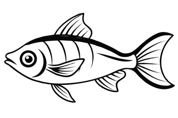 Outline of Aquatic Fish with Fins and Tail on a White Background Simple
