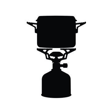 black camping stove with pot silhouette clip art preview