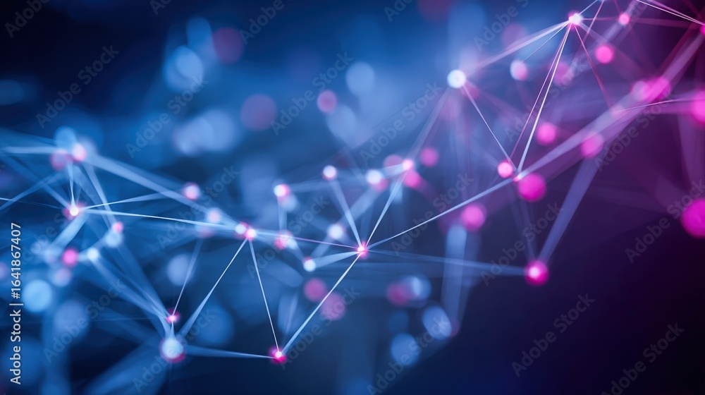 Poster abstract network connection with glowing nodes, representing technology, data, and innovation in a f