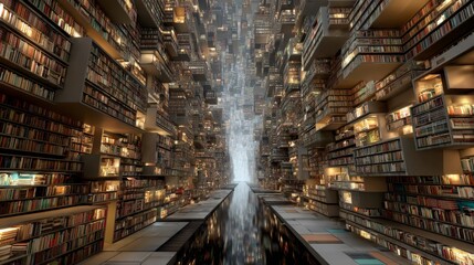 Floating digital books in abstract environment