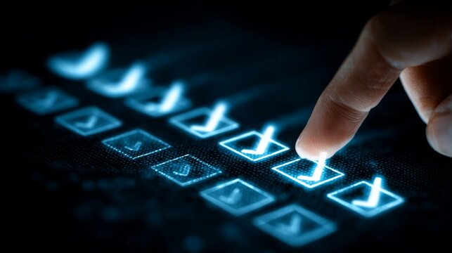 Hand choosing item from illuminated digital list