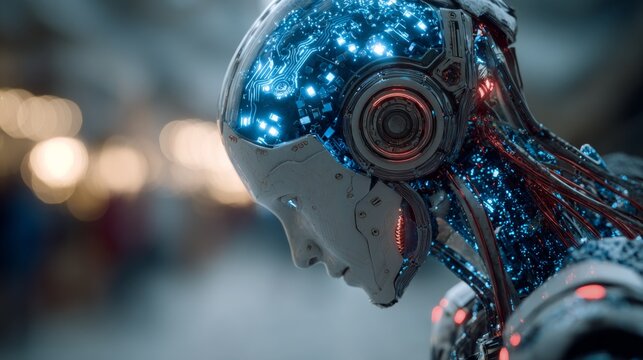 AI robot interacting with holographic display - Powered by Adobe