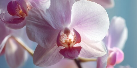Stunning soft pink orchid bloom with delicate details and gentle light
