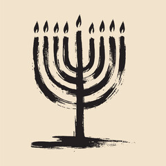 Menorah black brush stroke style vector illustration