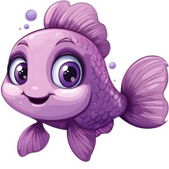 A charming, cartoonish illustration of a purple fish.