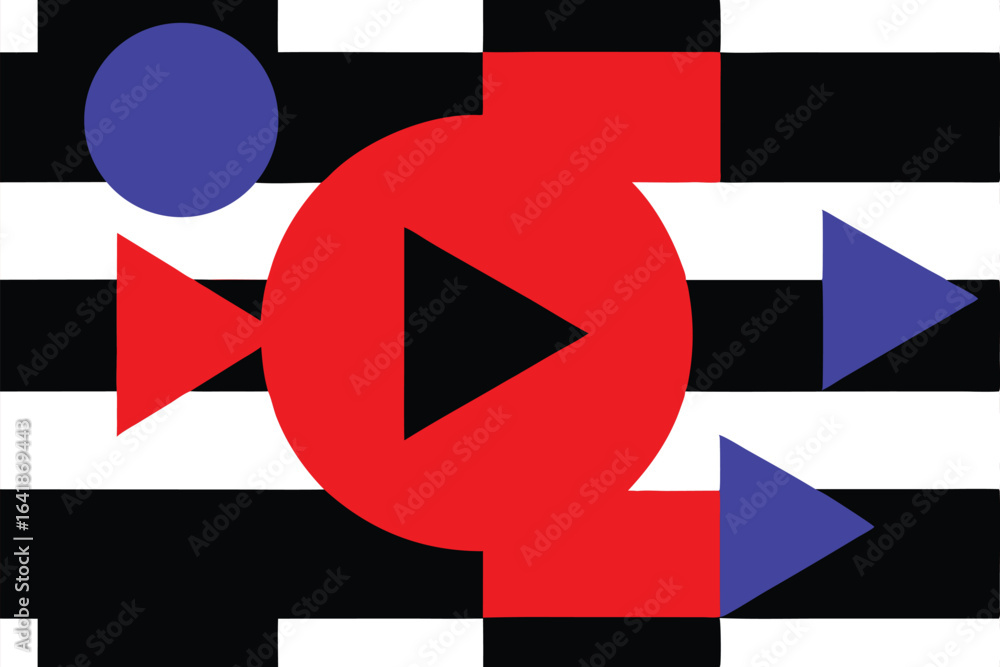Poster abstract geometric composition with colorful shapes and graphic elements on transparent background
