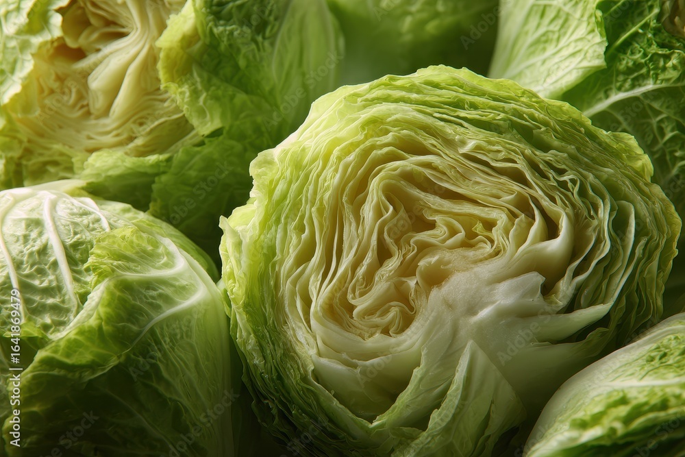 Poster fresh lettuce heads stacked neatly in a farm produce display showcasing vibrant green colors and int