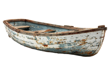 Old weathered rowboat isolated on transparent background