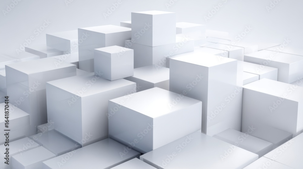 Poster a white cube structure with many white cubes stacked on top of each other. the structure is made up 