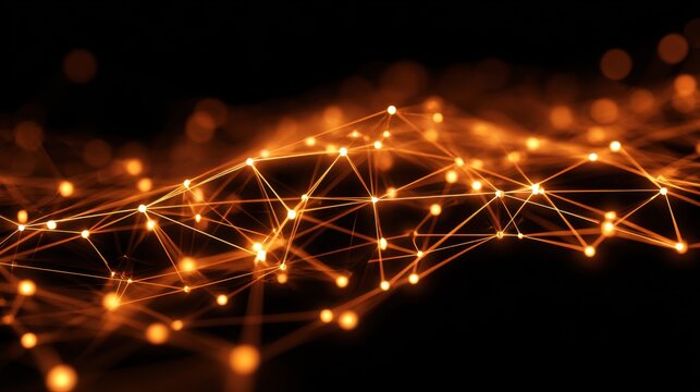 A black background with a bright orange line of dots. The dots are connected to each other in a way that they form a pattern. The image has a futuristic and technological feel to it