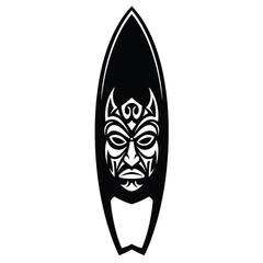 Black surfboard tribal mask white