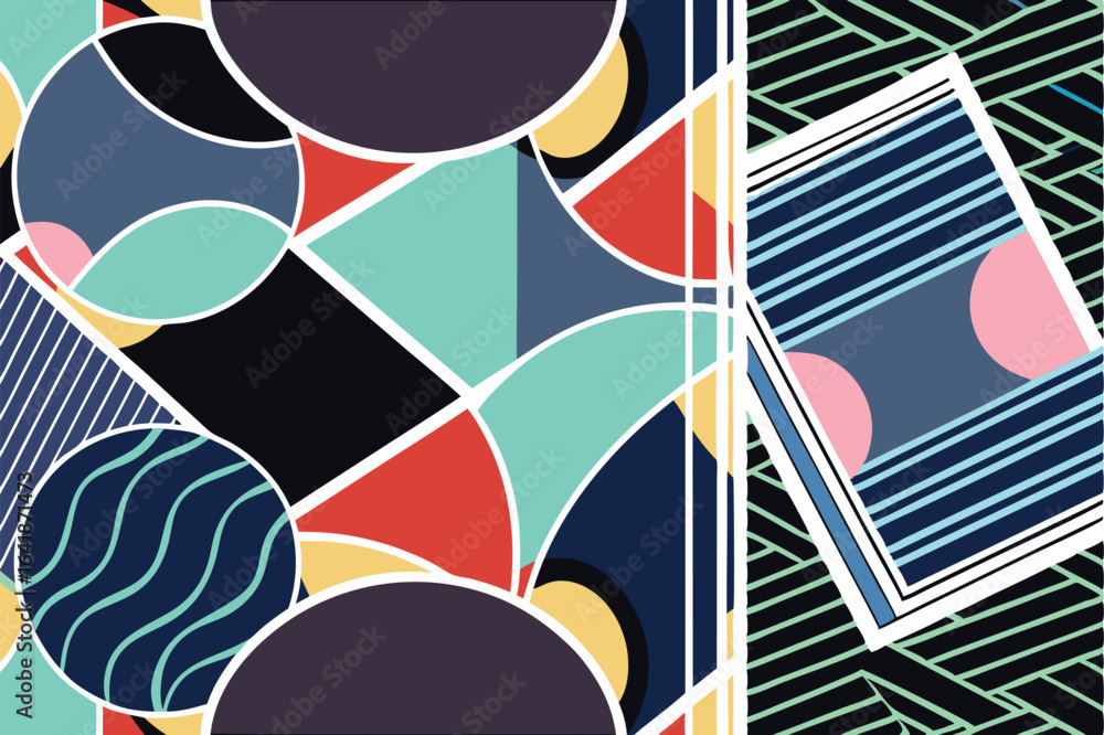 Poster abstract geometric design with colorful shapes and transparency for creative projects