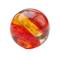Colorful glass marble with swirling red and yellow patterns isolated on transparent background